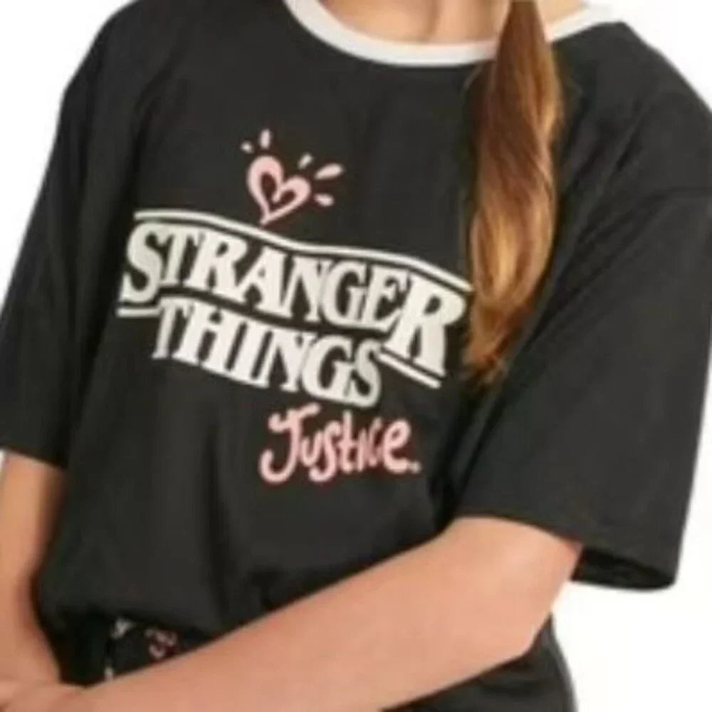 Justice Girls Stranger Things Glow in Dark Pajama Shirt Top NWT Black S 7 8